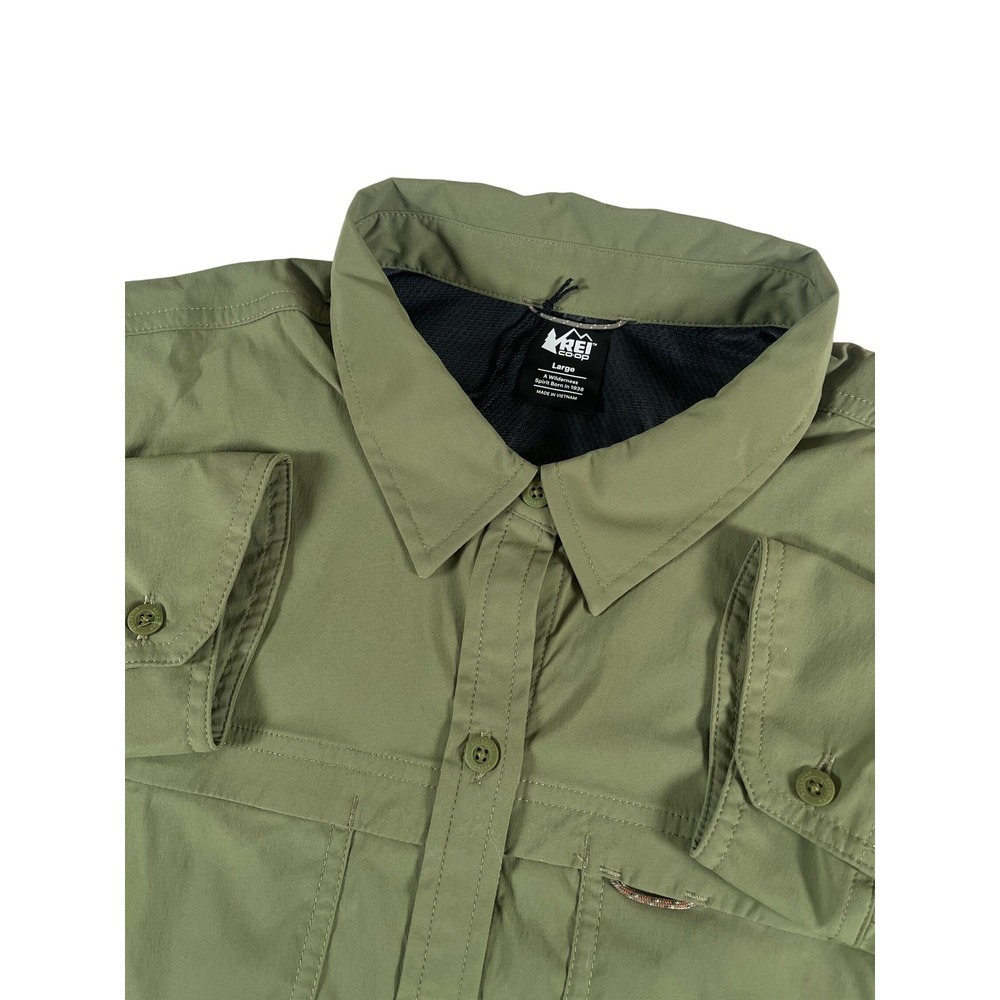 REI Co-op Sahara Hiking Shirt Womens Large Olive Green Long Sleeve Vented NWOT